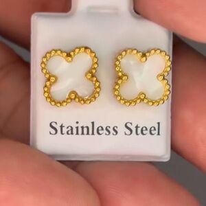 Gold and White Stainless Steel Earrings